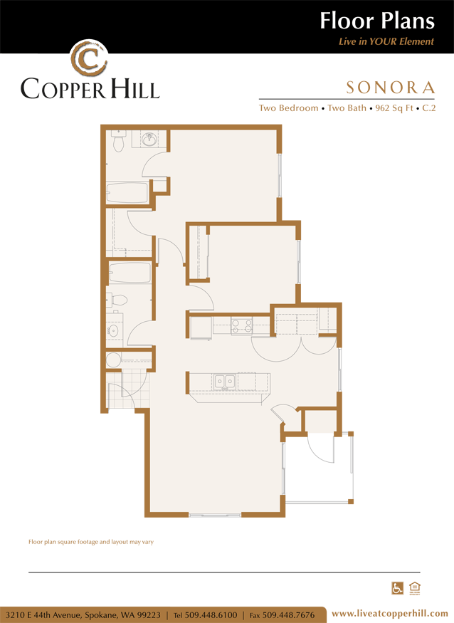 Sonora 2 bedroom 2 bath floor plan layout